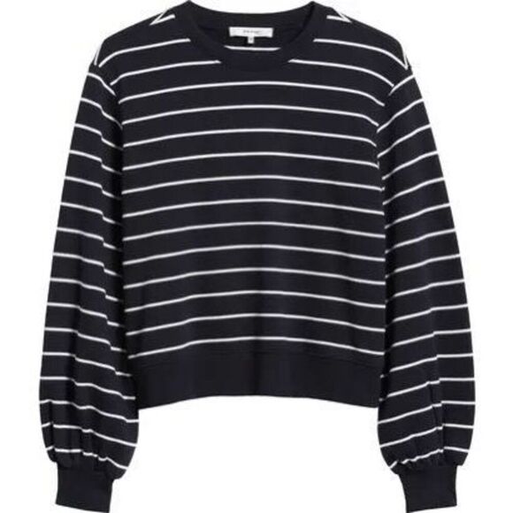 Frame Women's Navy White Striped Blouson Sleeve Sweatshirt Medium NWOT T008 - Picture 1 of 10
